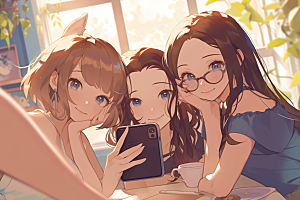夏日聚会暑假场景插画