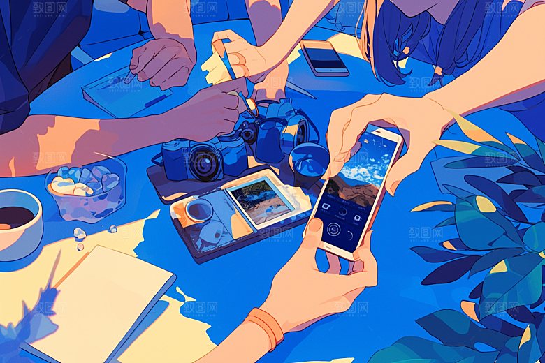 夏日聚会同学场景插画