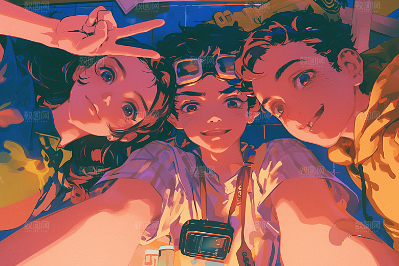 夏日聚会玩耍发小插画