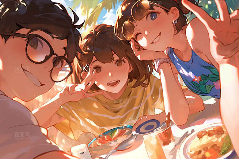 夏日聚会发小玩耍插画
