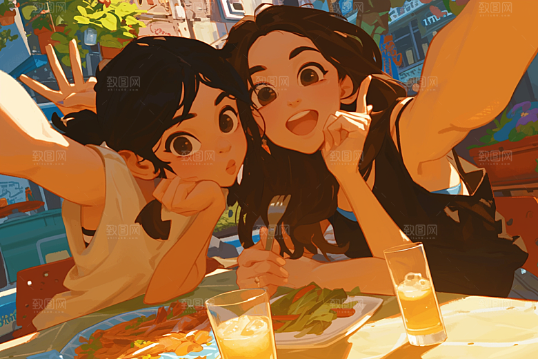 夏日聚会友谊玩耍插画