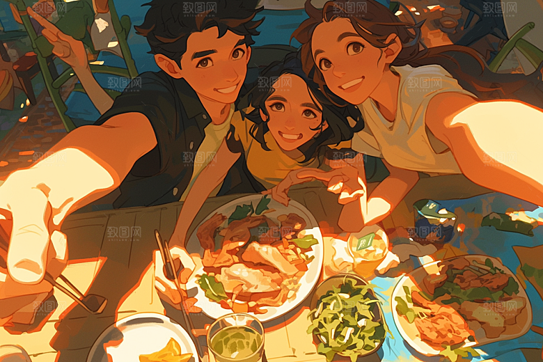 夏日聚会场景暑假插画