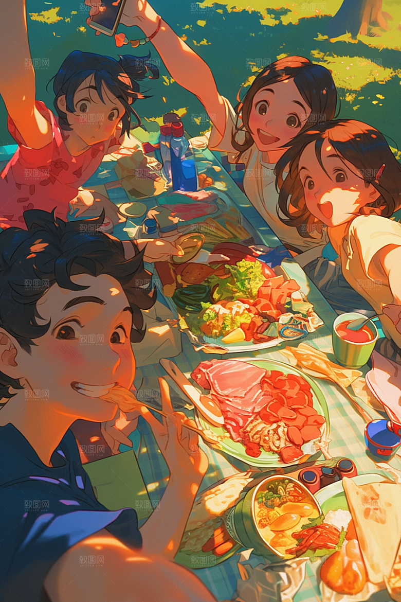 夏日聚会友谊手绘插画
