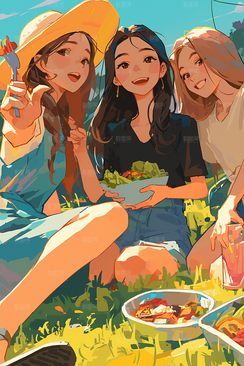 夏日聚会欢乐友谊插画