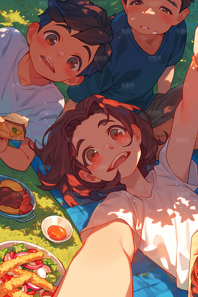 夏日聚会手绘假日插画