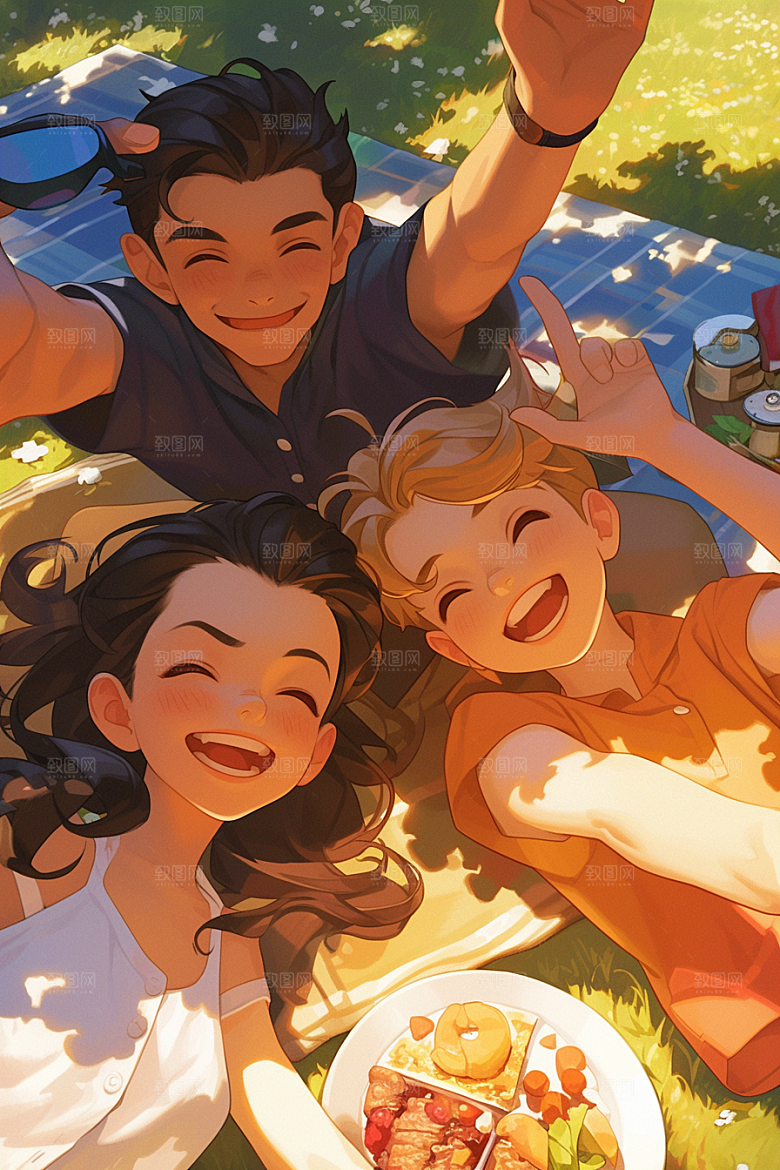 夏日聚会发小场景插画
