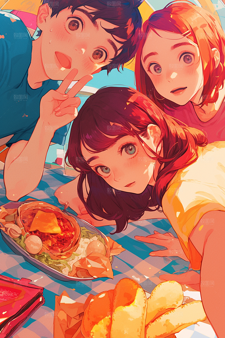 夏日聚会发小玩耍插画