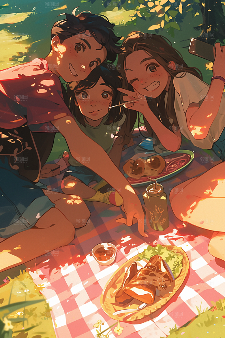 夏日聚会手绘高清插画