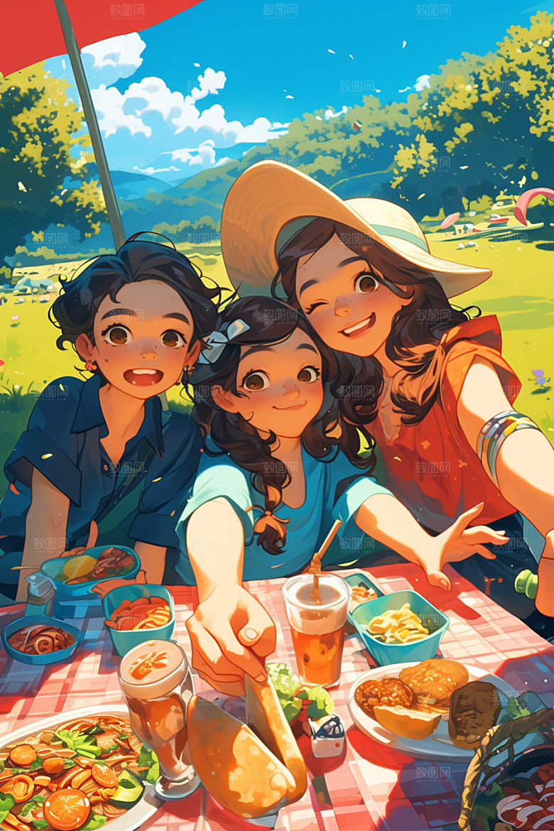 夏日聚会假日同学插画