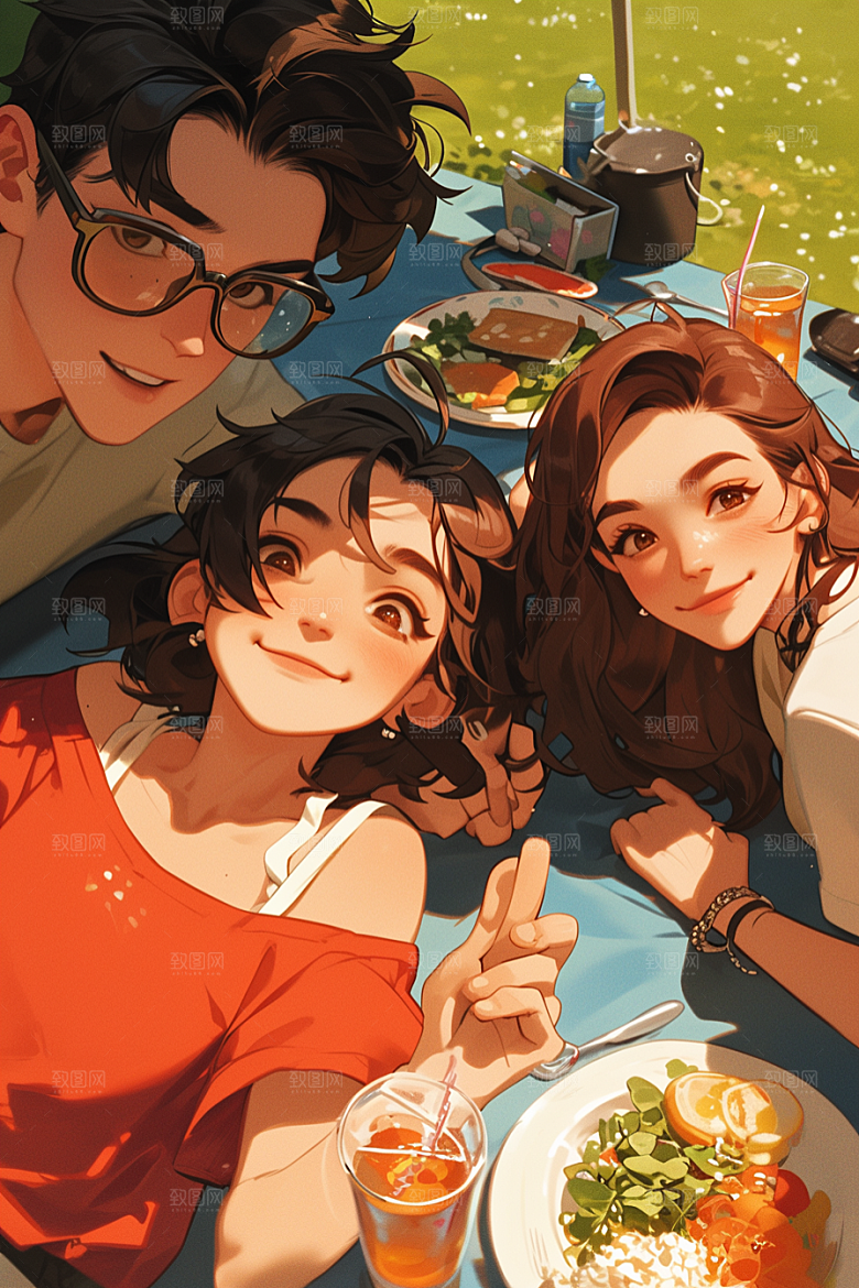 夏日聚会场景暑假插画