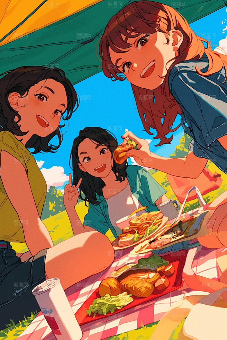 夏日聚会高清同学插画