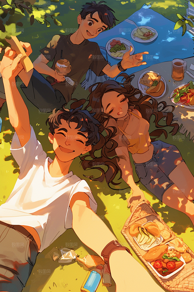 夏日聚会同学玩耍插画