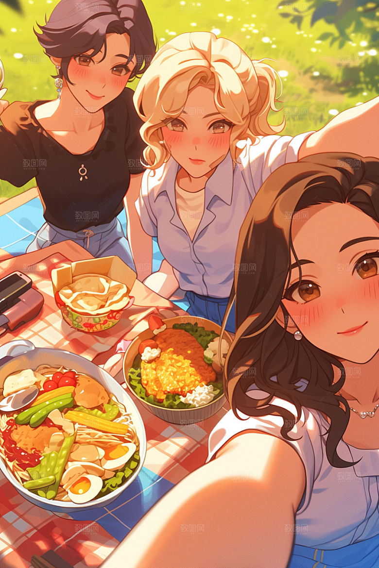 夏日聚会友情欢乐插画