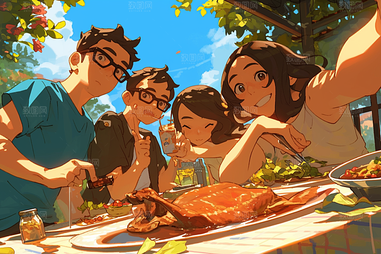 夏日聚会发小同学插画