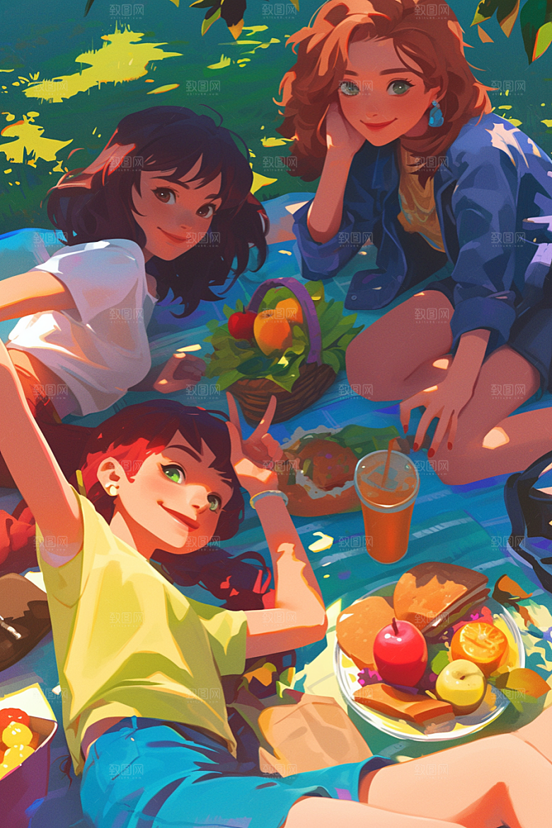 夏日聚会发小假日插画