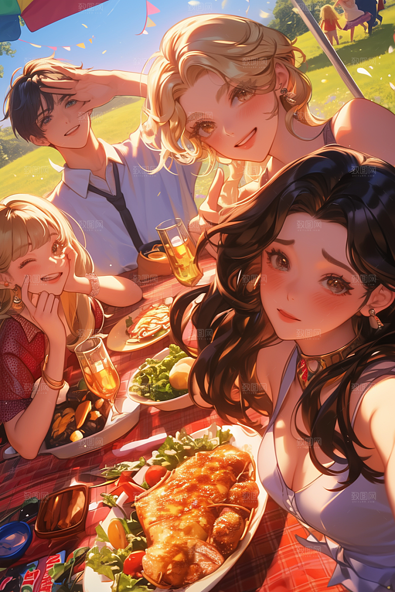 夏日聚会友谊暑假插画