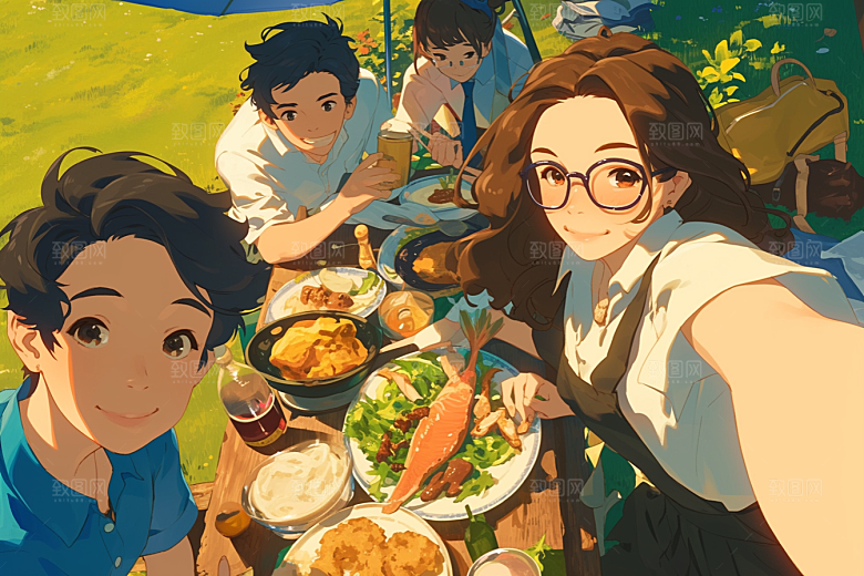夏日聚会场景玩耍插画