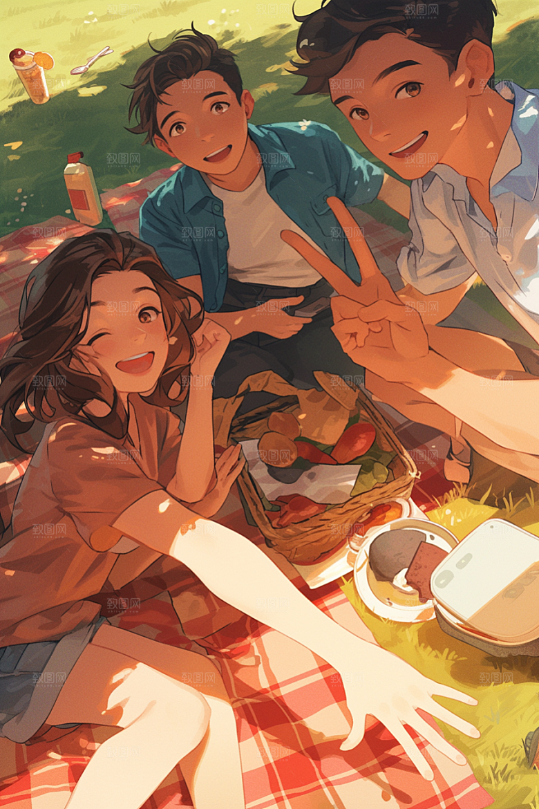 夏日聚会漫画风场景插画