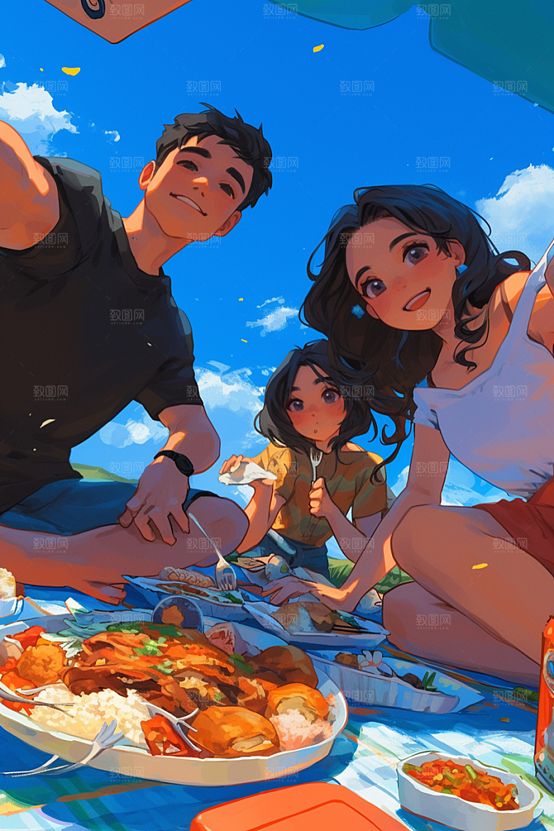夏日聚会暑假欢乐插画