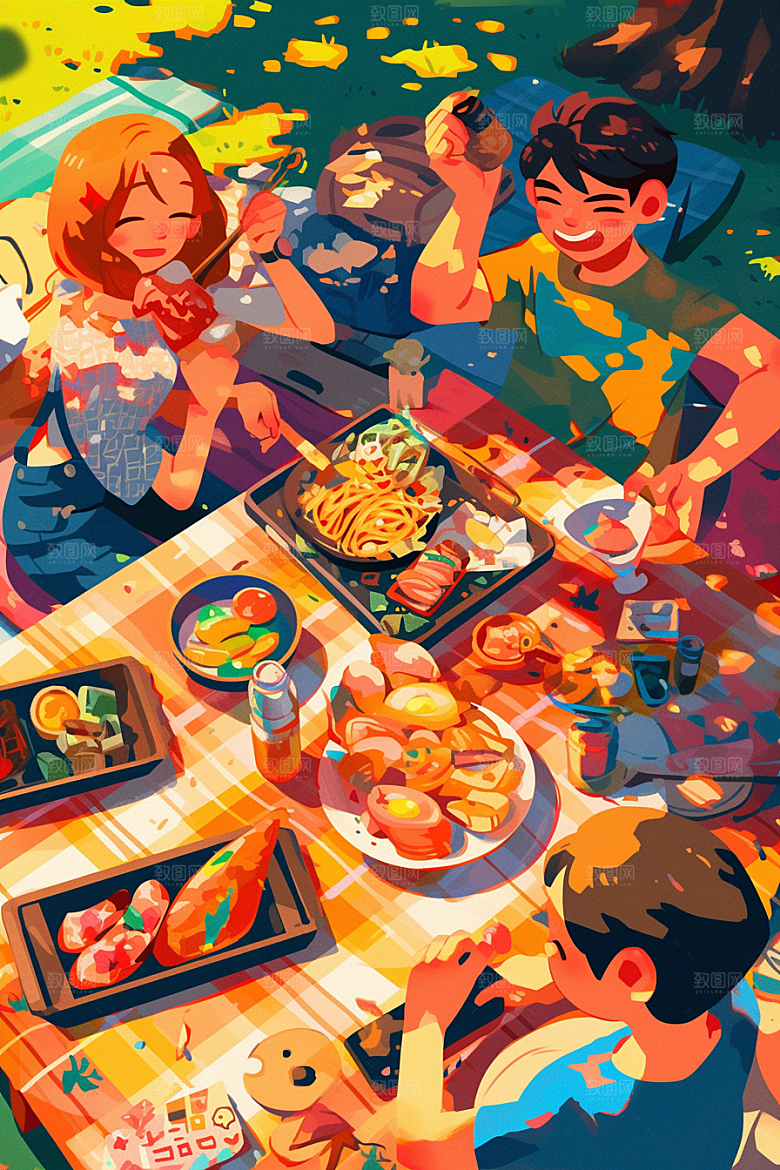 夏日聚会高清友情插画