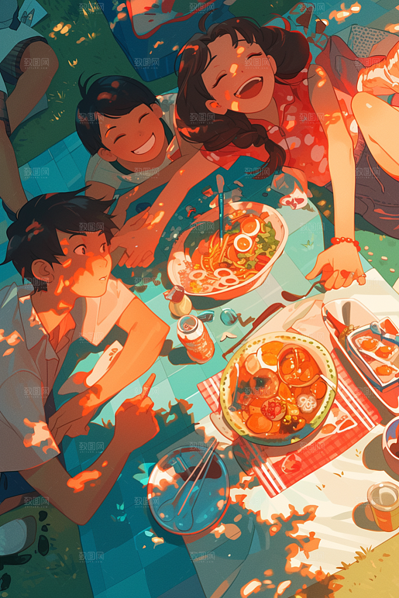 夏日聚会场景暑假插画