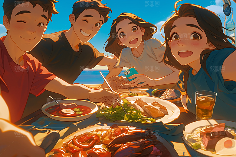 夏日聚会高清手绘插画