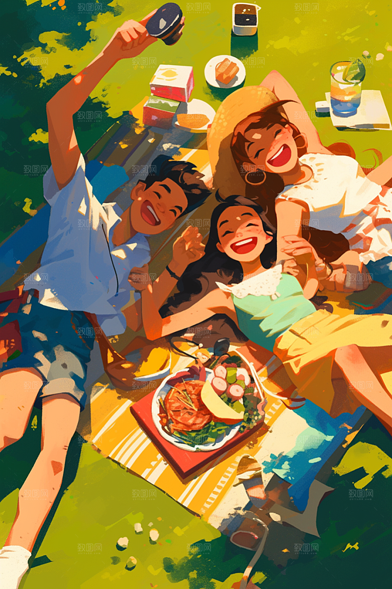 夏日聚会发小同学插画