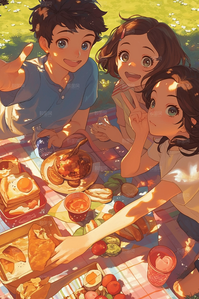 夏日聚会暑假友谊插画