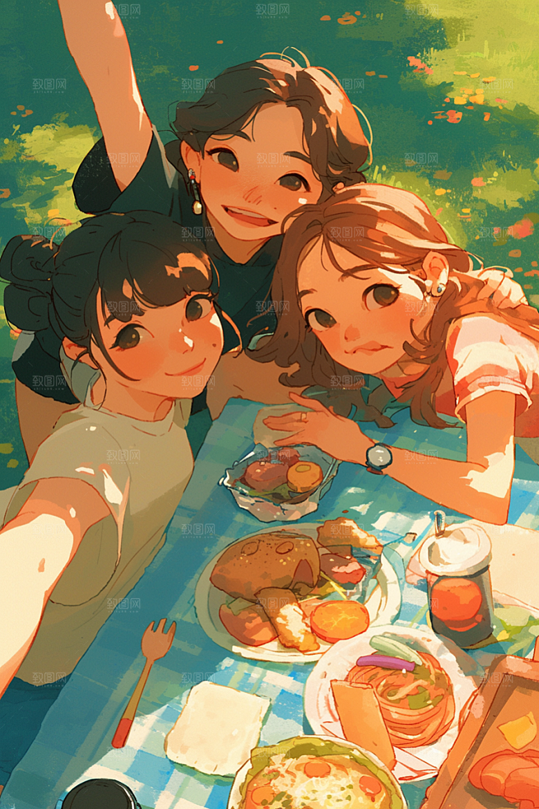 夏日聚会欢乐手绘插画