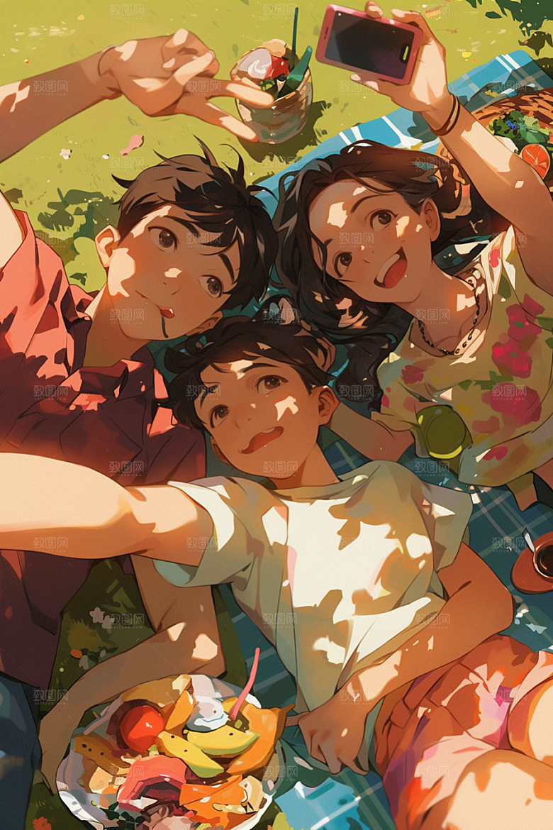 夏日聚会手绘假日插画