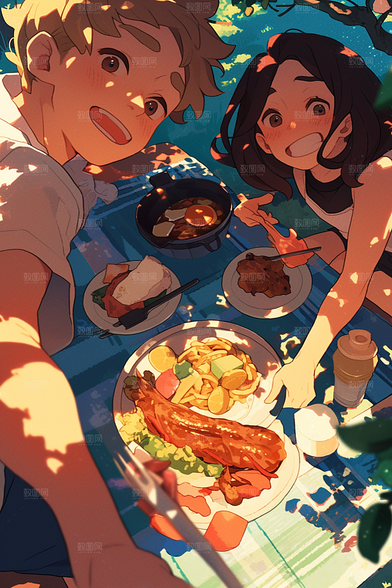 夏日聚会漫画风高清插画