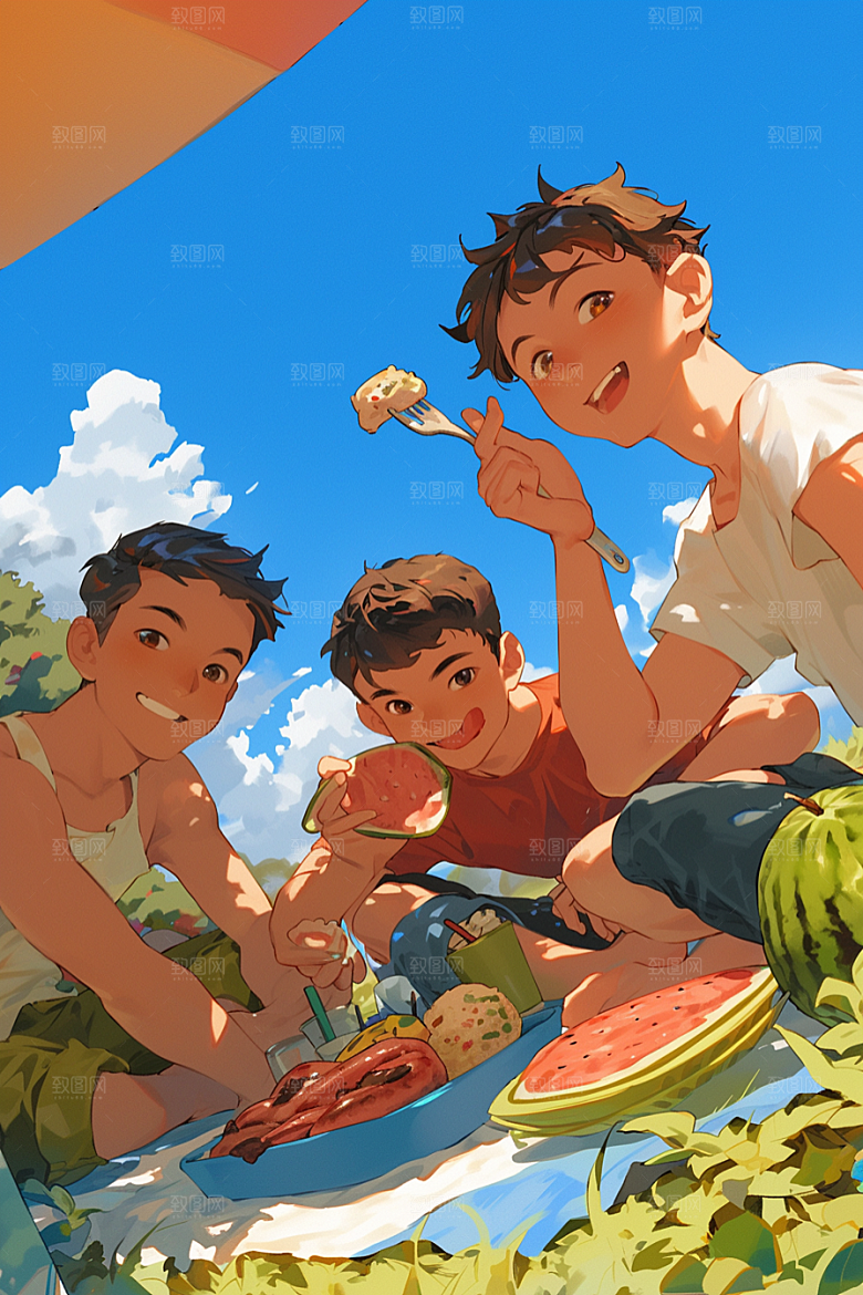 夏日聚会同学玩耍插画