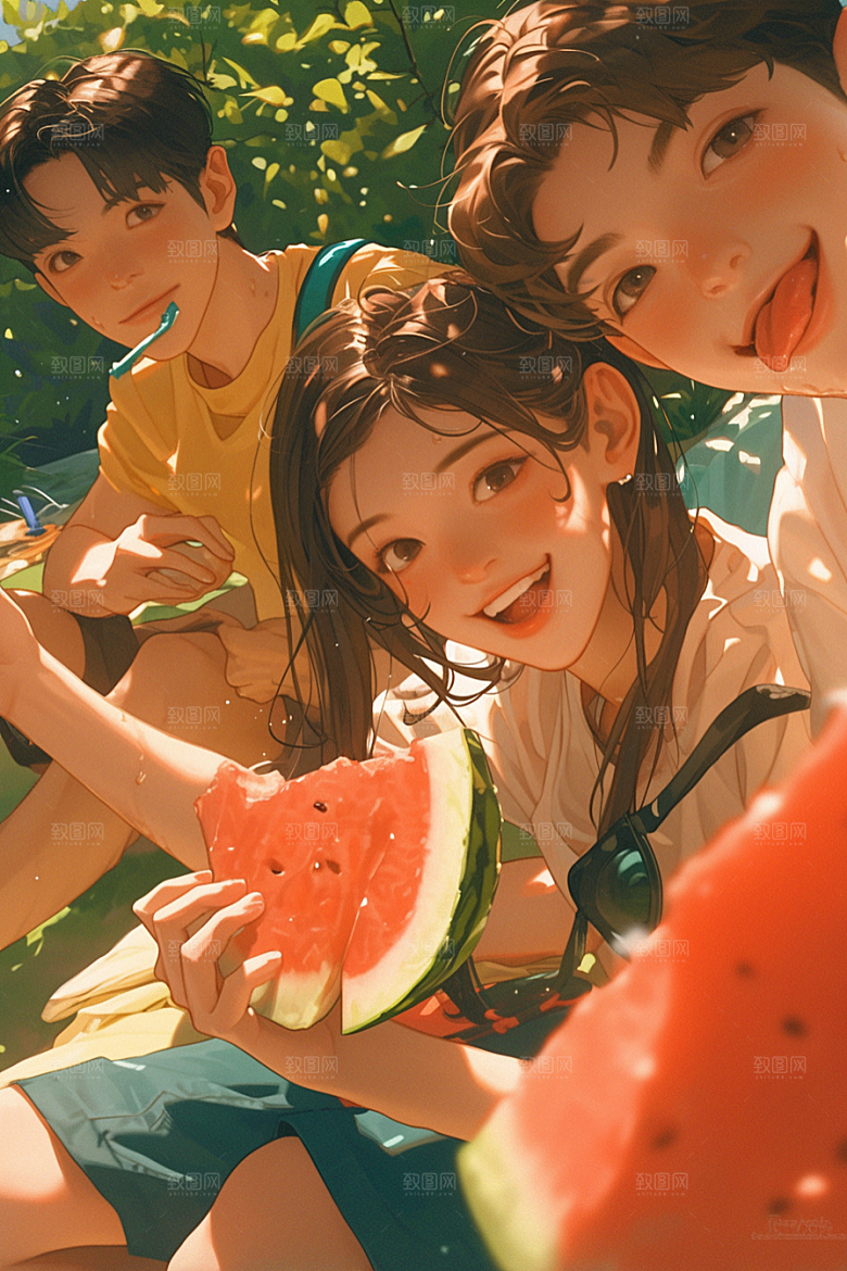 夏日聚会自拍友谊插画