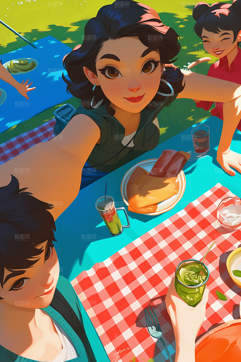 夏日聚会友情欢乐插画