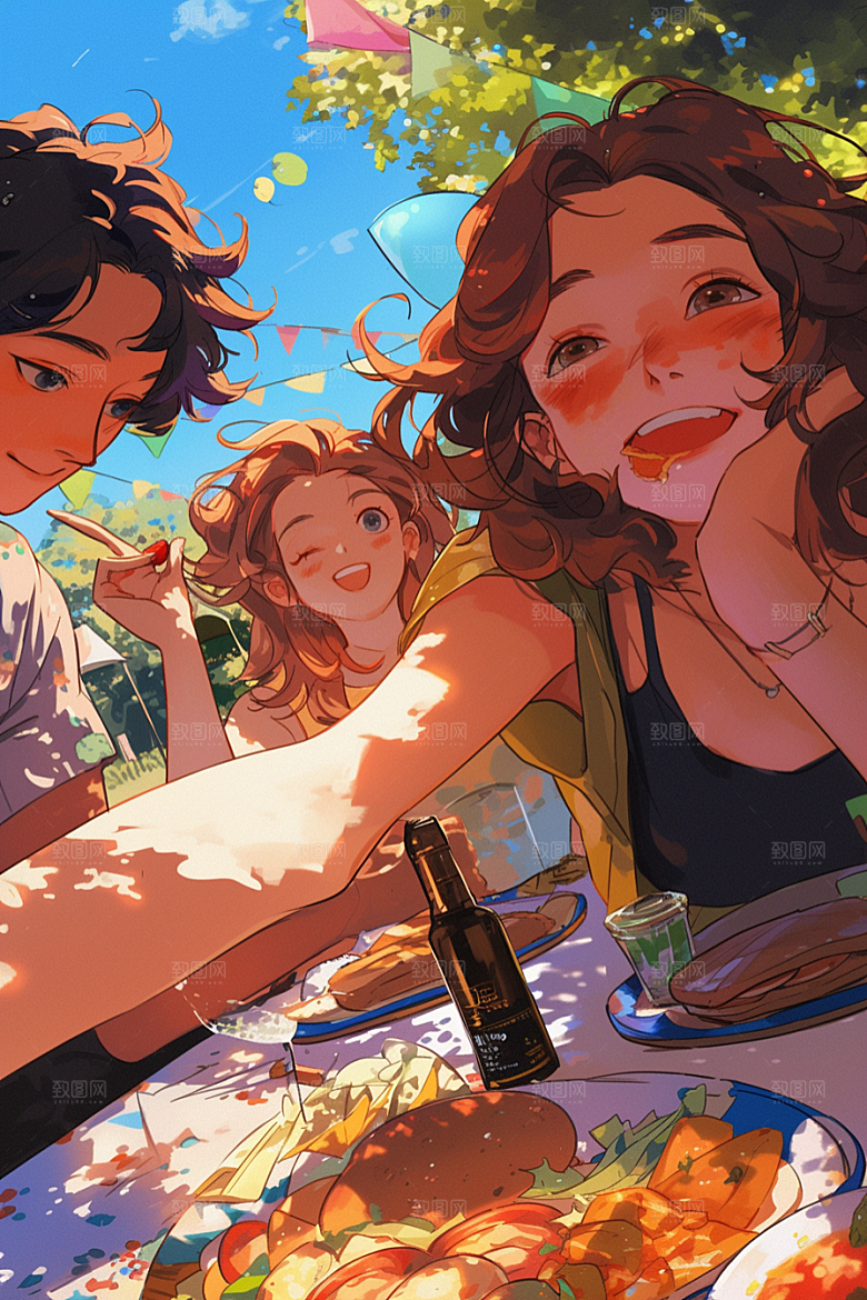 夏日聚会友情友谊插画