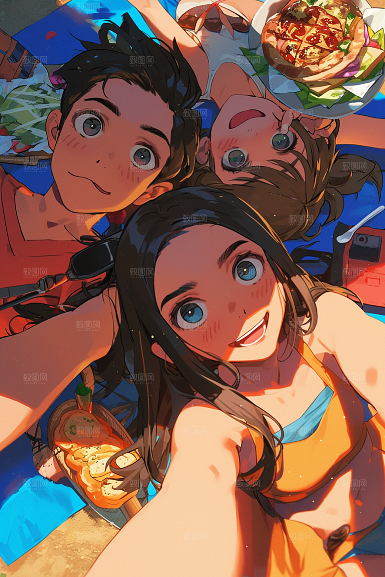 夏日聚会友情同学插画