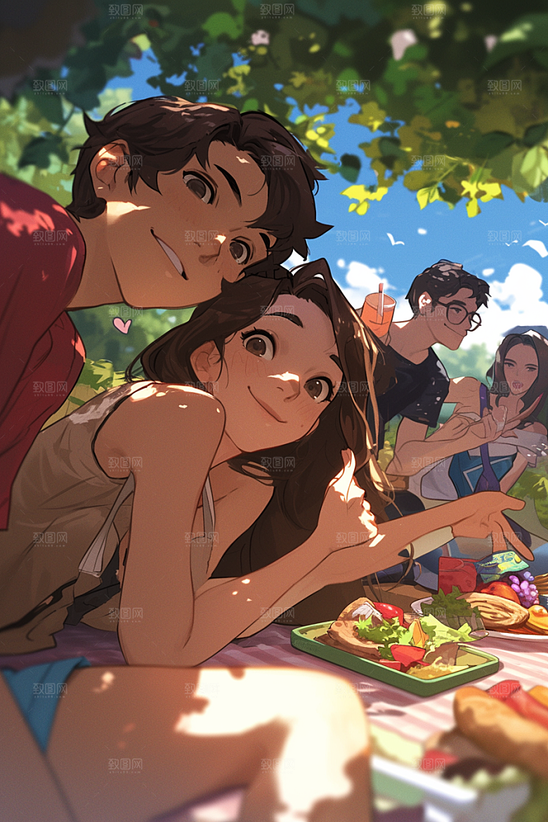 夏日聚会友情假日插画