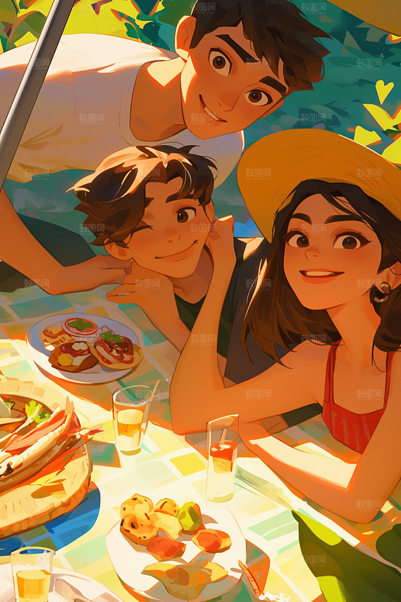夏日聚会友谊玩耍插画