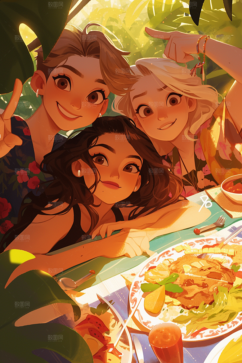 夏日聚会玩耍友情插画