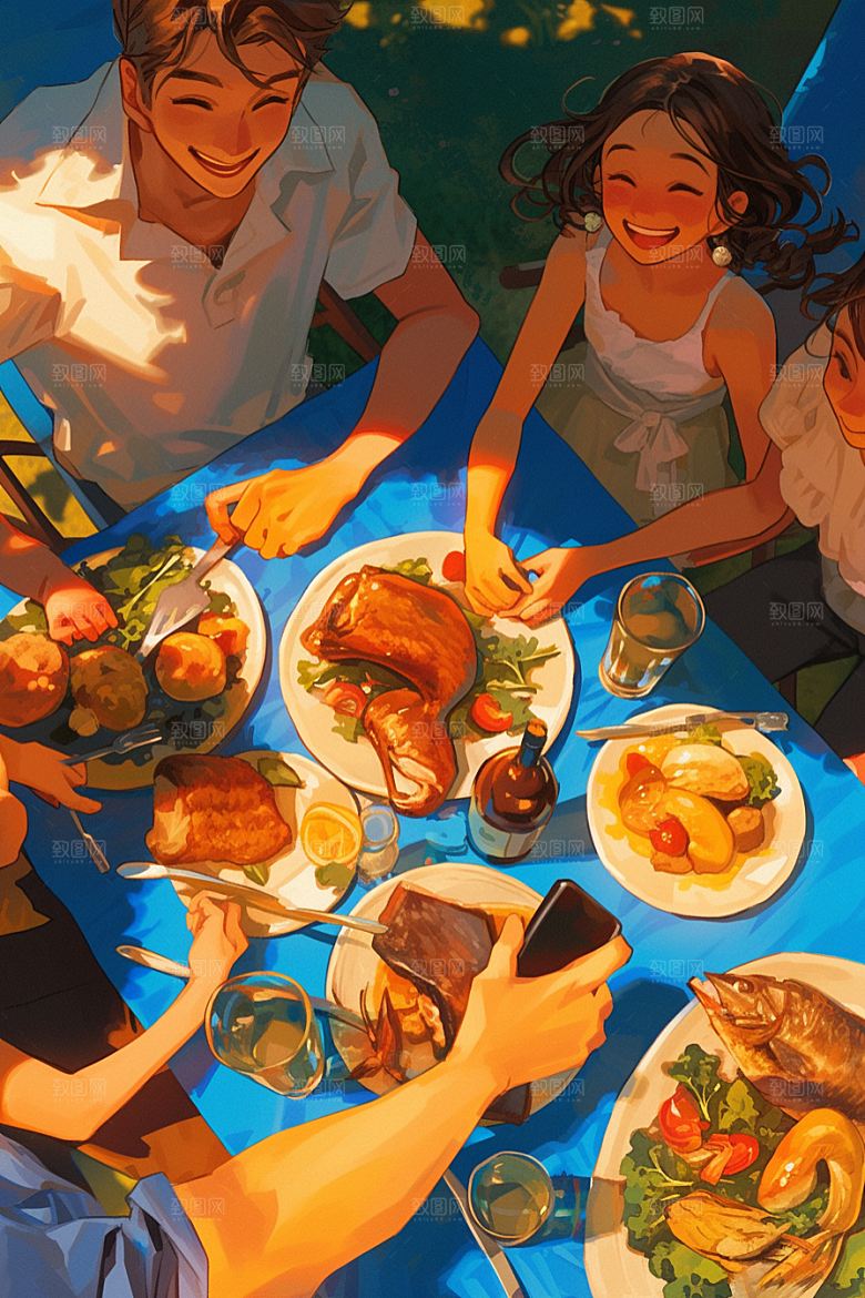 夏日聚会漫画风玩耍插画
