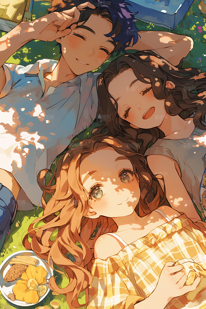 夏日聚会漫画风自拍插画