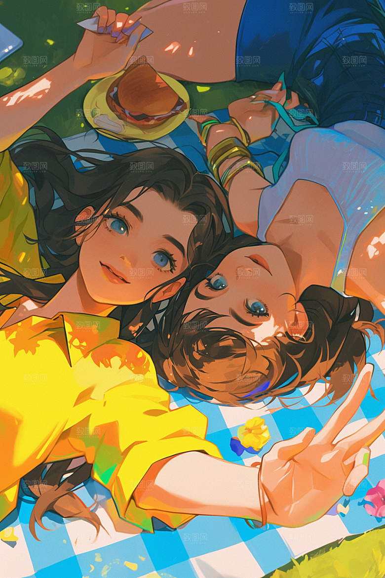 夏日聚会同学友情插画