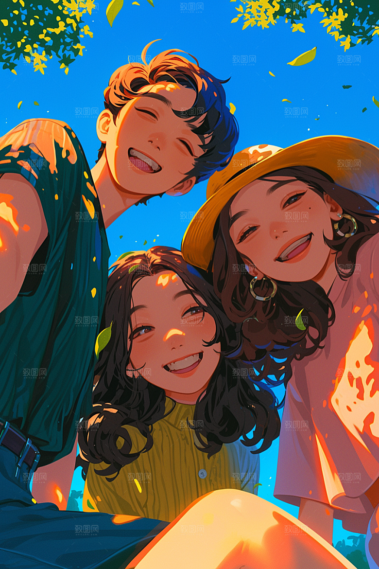 夏日聚会漫画风友谊插画