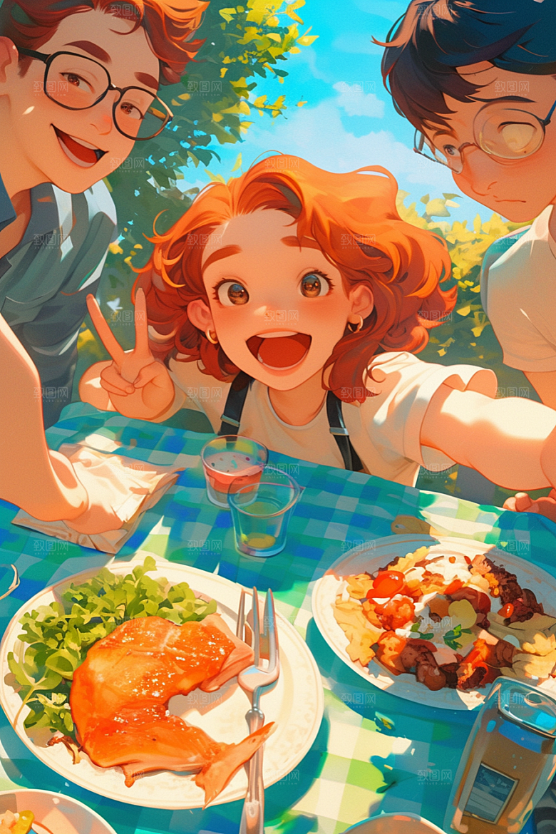 夏日聚会同学高清插画
