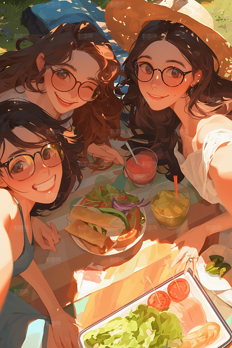 夏日聚会友情同学插画