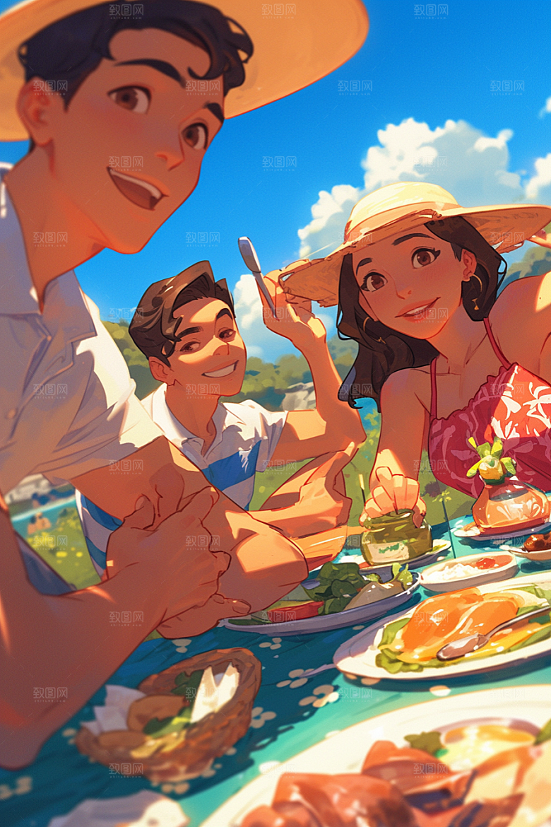 夏日聚会漫画风友情插画