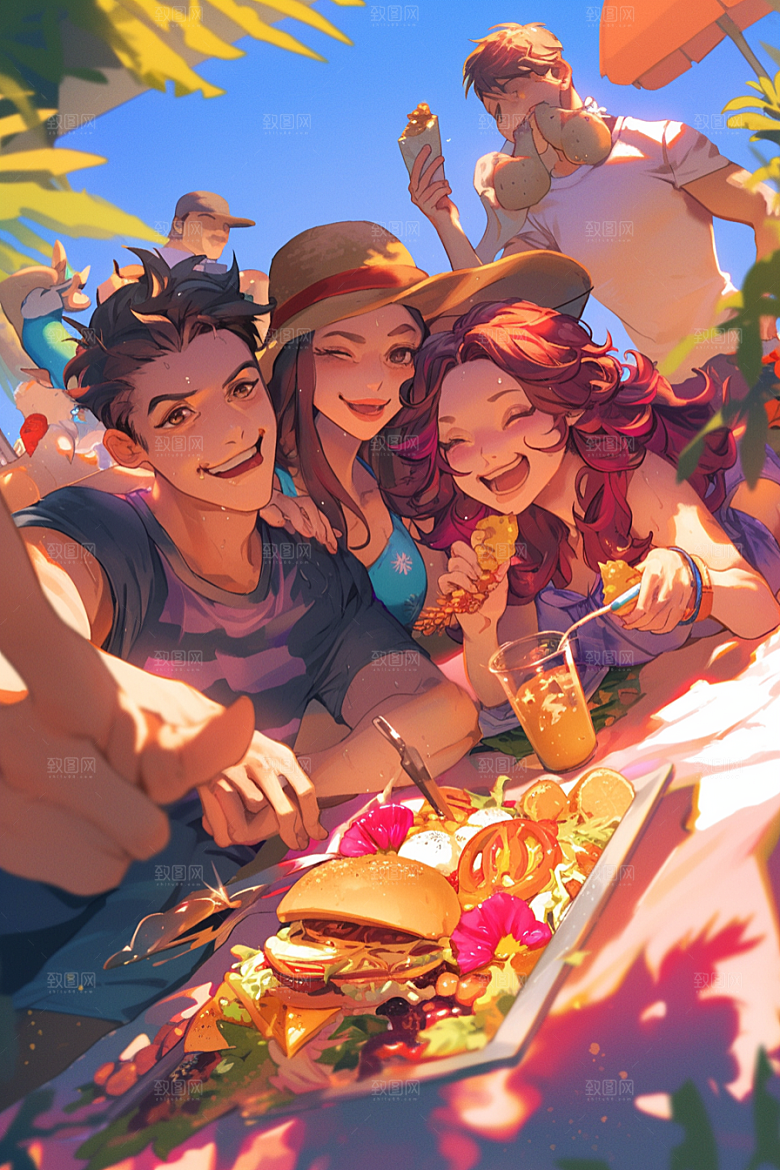 夏日聚会高清发小插画