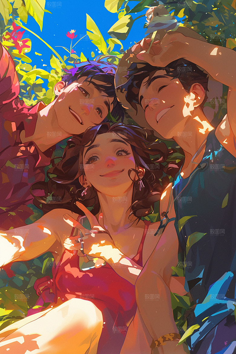 夏日聚会发小同学插画