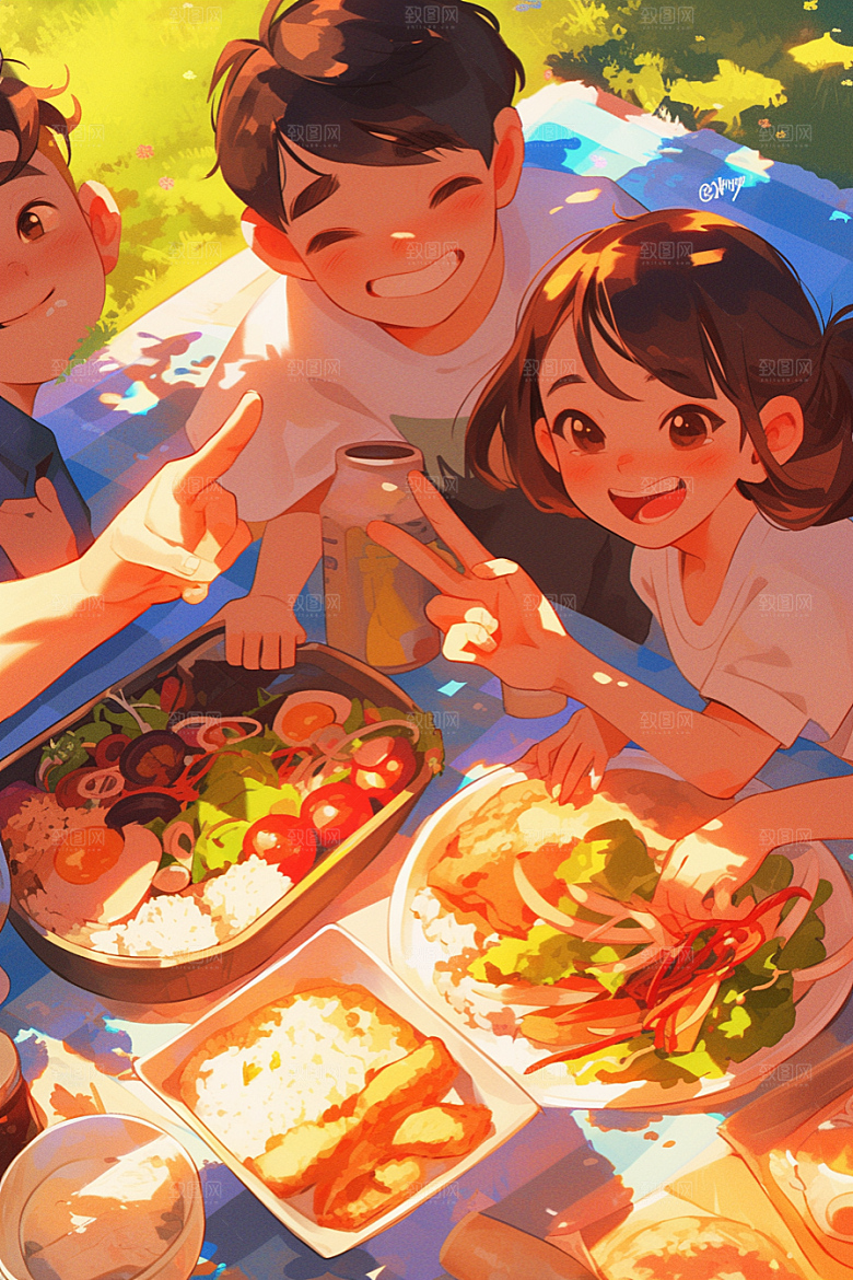 夏日聚会玩耍同学插画
