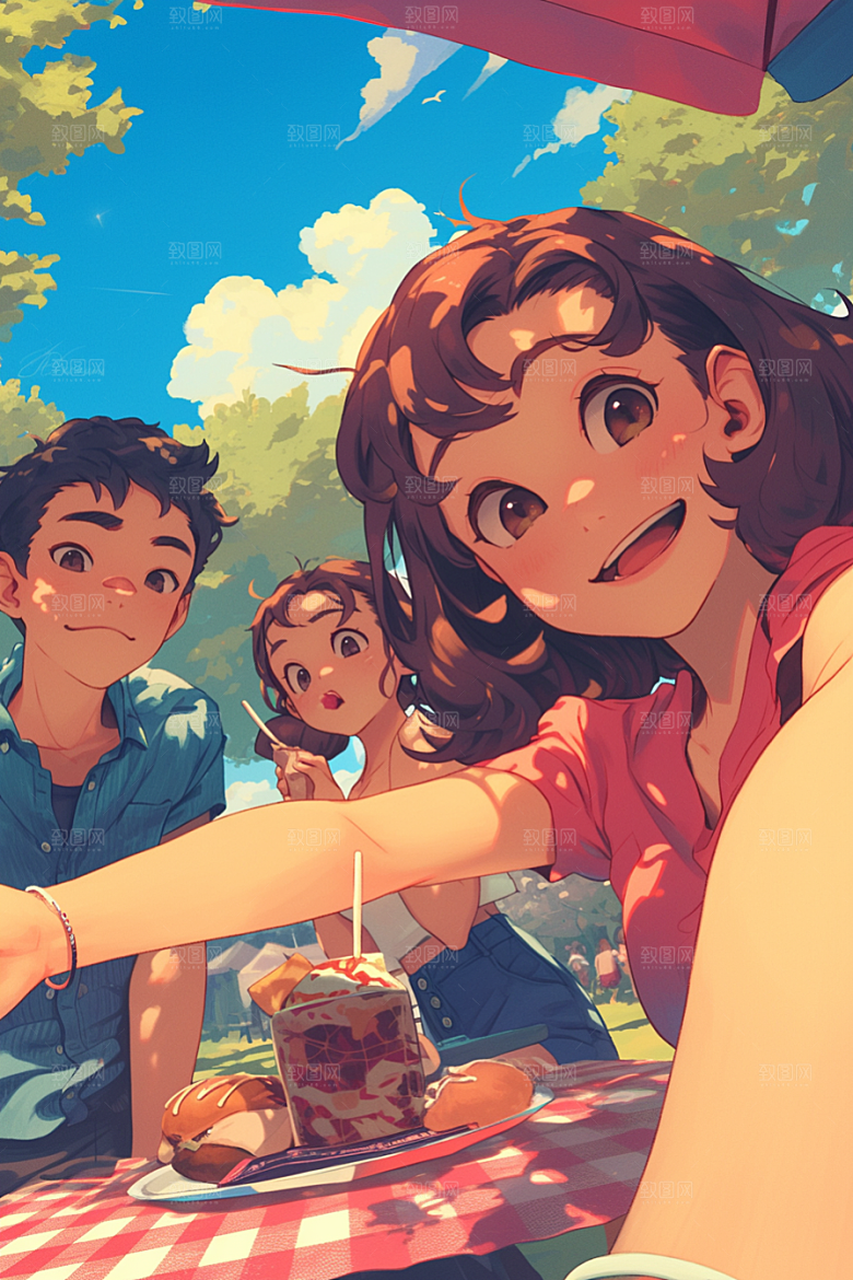夏日聚会同学发小插画